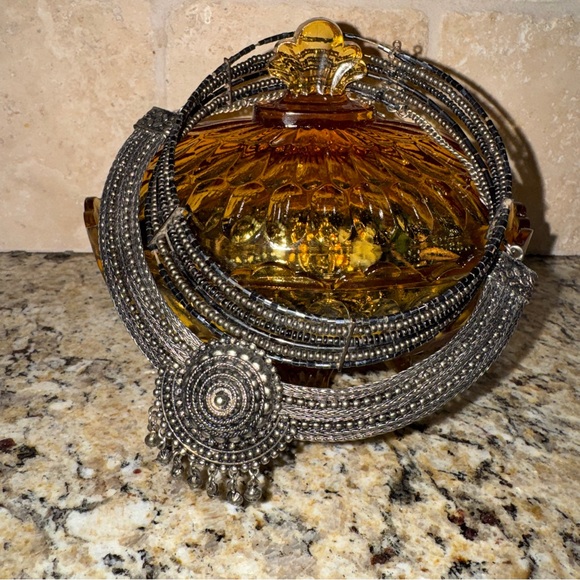 Vintage Fenton Amber Glass Candy Dish Mystery Jewelry Jar - Picture 7 of 7